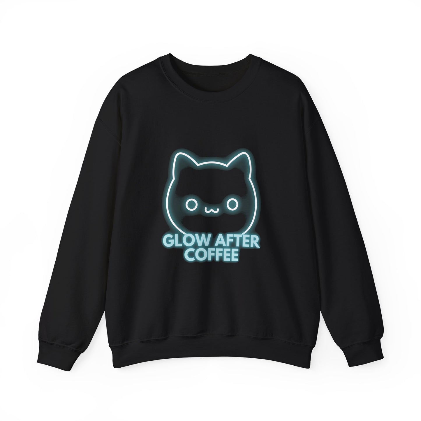 Blue Cat Glow After Coffee Unisex Heavy Blend™ Crewneck Sweatshirt