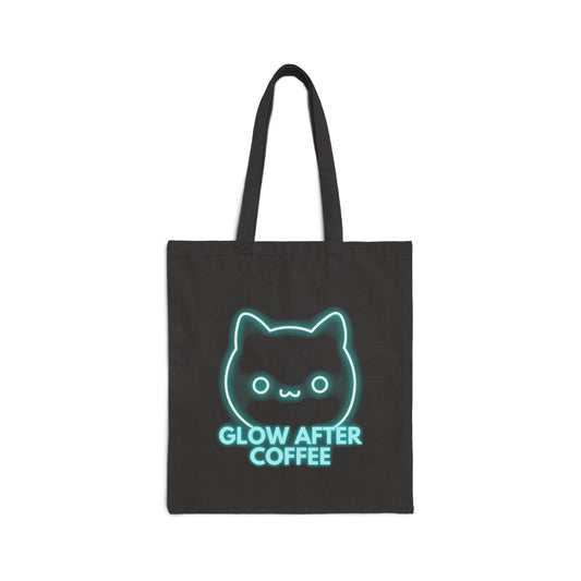 Glow After Coffee Blue Cat Cotton Canvas Tote Bag